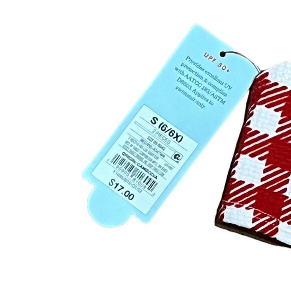 NWT Cat & Jack Red And White Plaid Ruffled Swim Top, Size S (6/6X) - Picture 3 of 7